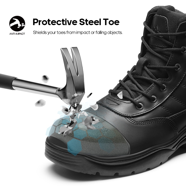Men's Steel-Toe Industrial Work Boots - BLACK - 1