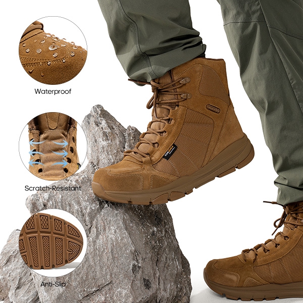 Men's Waterproof Lightweight Military Work Boots - BROWN - 2