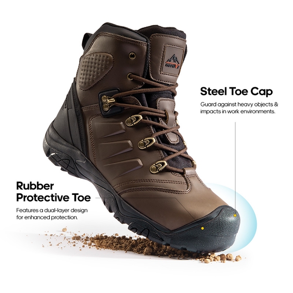 NORTIV 8" Waterproof Moc Toe Work Boots For Men - Steel Toe, Slip-Resistant, Comfortable Leather