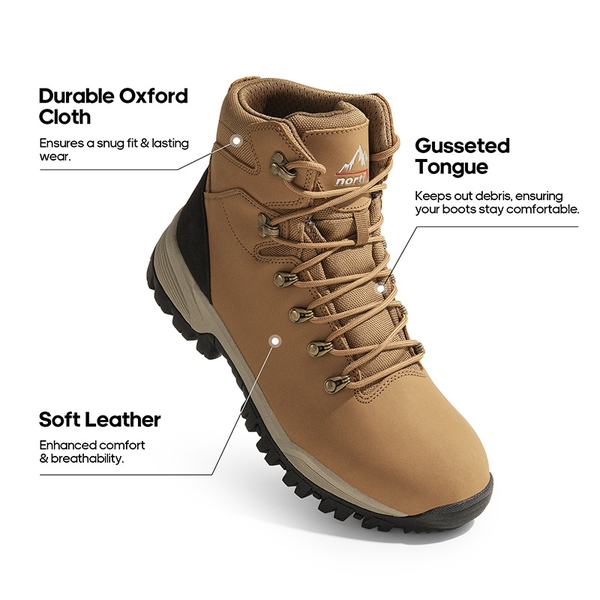 Men's Ankle Support Leather Hiking Boots  - CAMEL - 7