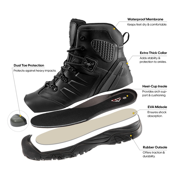 Men's Waterproof Steel Toe Cap Work Boots - BLACK - 4