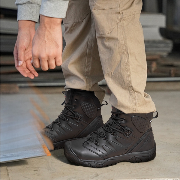 Men's Waterproof Steel Toe Cap Work Boots - BLACK - 6
