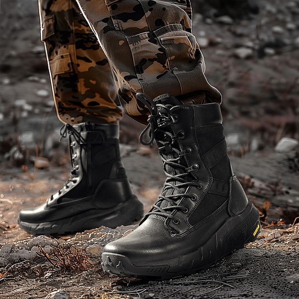 Mens black military style boots clearance