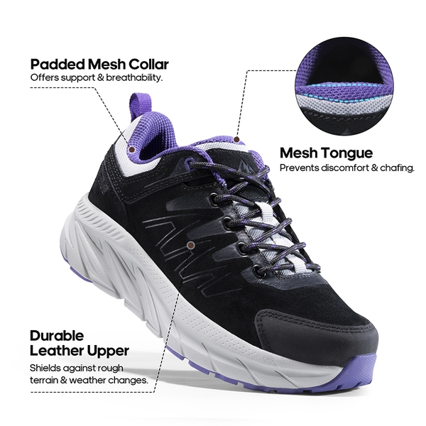 Women's Lightweight Suede Leather Hiking Shoes - BLACK - 2