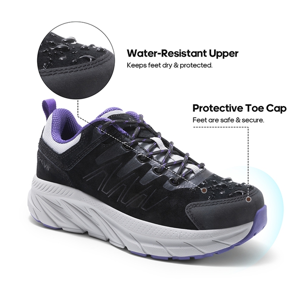 Women's Lightweight Suede Leather Hiking Shoes - BLACK - 3