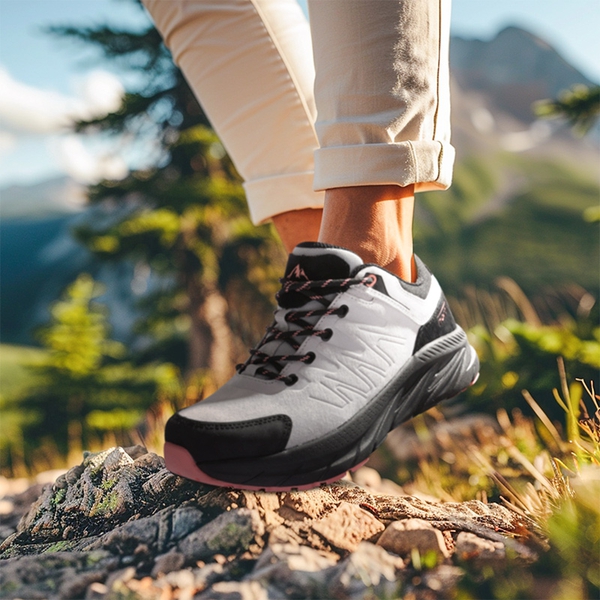 Women's Lightweight Suede Leather Hiking Shoes - GREY/PINK - 8