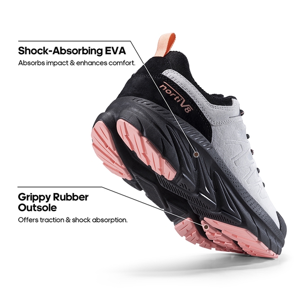 Women's Lightweight Suede Leather Hiking Shoes - GREY/PINK - 1