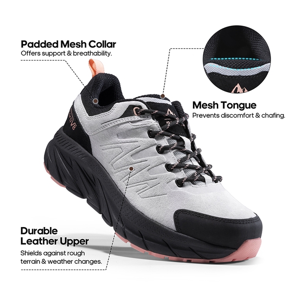 Women's Lightweight Suede Leather Hiking Shoes - GREY/PINK - 2