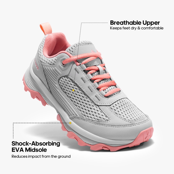 Women's Lightweight Breathable Mesh Hiking Shoes - GREY/PINK - 5