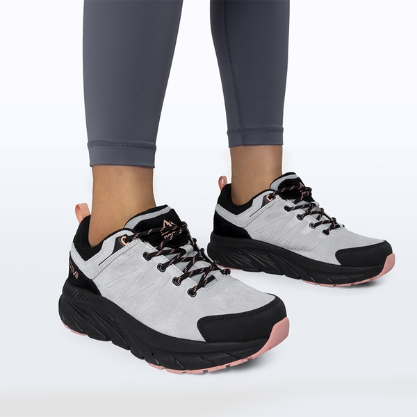 Women's Lightweight Suede Leather Hiking Shoes - GREY/PINK - 7