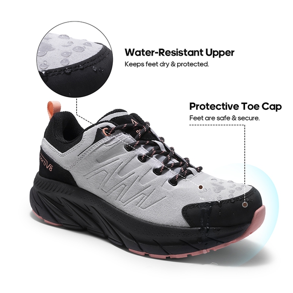 Women's Lightweight Suede Leather Hiking Shoes - GREY/PINK - 3