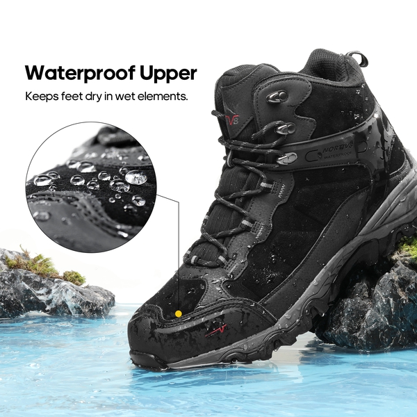 Men's Waterproof Hiking Boots - BLACK - 6