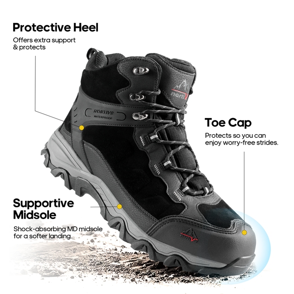 Men's Waterproof Hiking Boots - BLACK - 5
