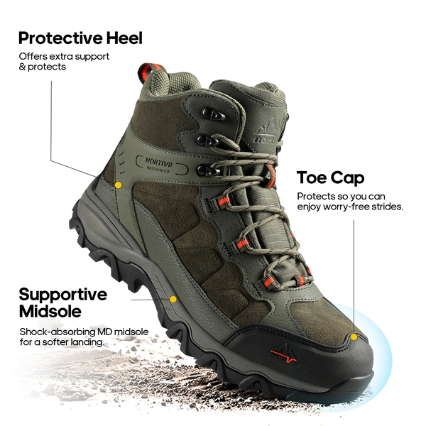 Men's Wide Suede Waterproof Hiking Boots【Wide Fit】 - ARMY GREEN - 5