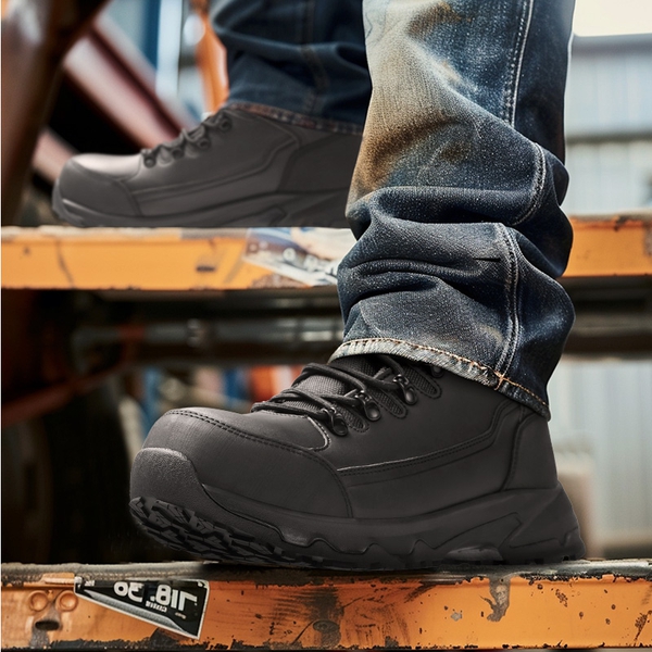 Men's Steel Toe Puncture-Resistant Work Boots - BLACK - 7