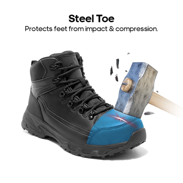 Men's Steel Toe Puncture-Resistant Work Boots - BLACK - 1