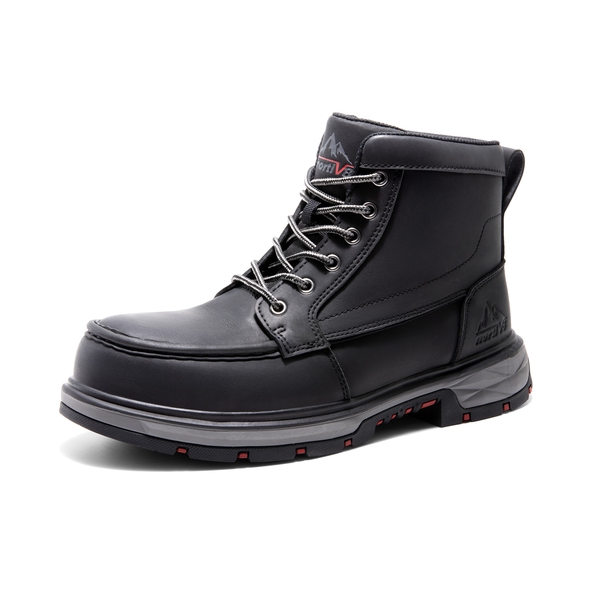Men's Waterproof Leather Steel Toe Work Boots - BLACK -  0