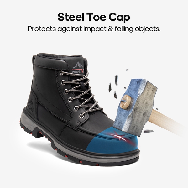 Men's Waterproof Leather Steel Toe Work Boots - BLACK - 3