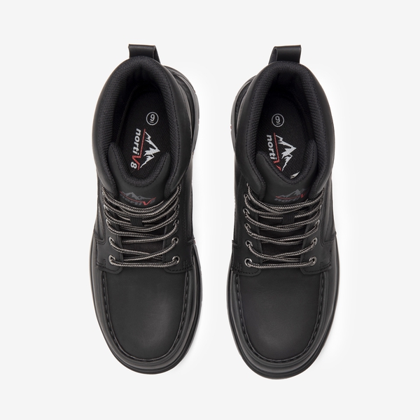 Men's Waterproof Leather Steel Toe Work Boots - BLACK - 6