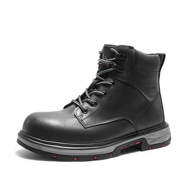 Men's Water-Resistant Steel Toe Leather Work Boots - BLACK -  0