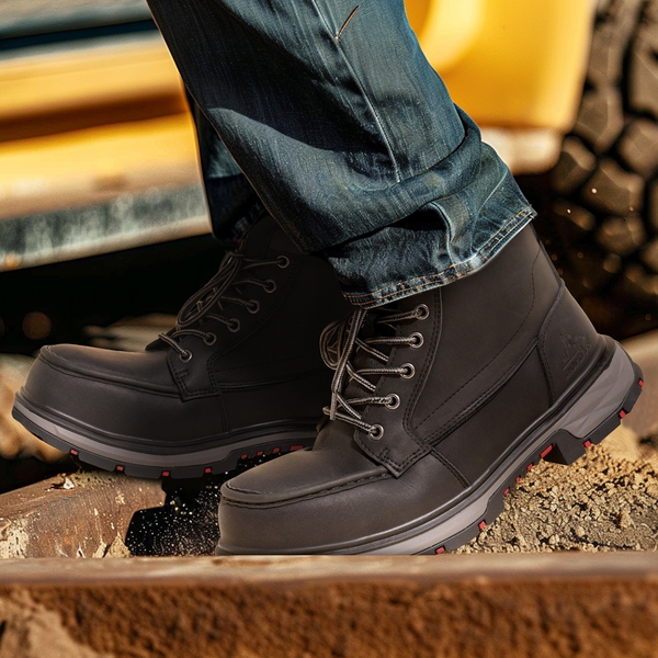 Men's Waterproof Leather Steel Toe Work Boots - BLACK - 8