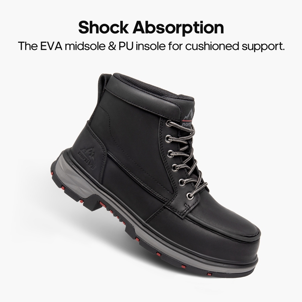 Men's Waterproof Leather Steel Toe Work Boots - BLACK - 5