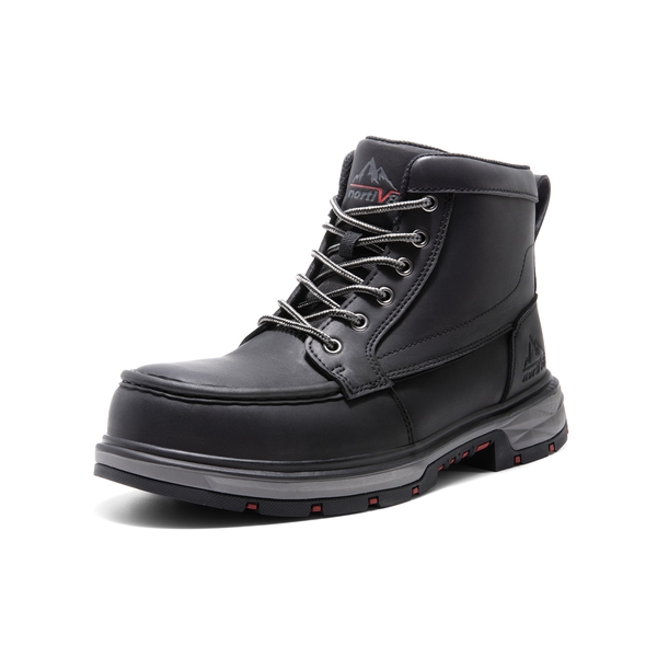 Men's Waterproof Leather Steel Toe Work Boots - BLACK - 1