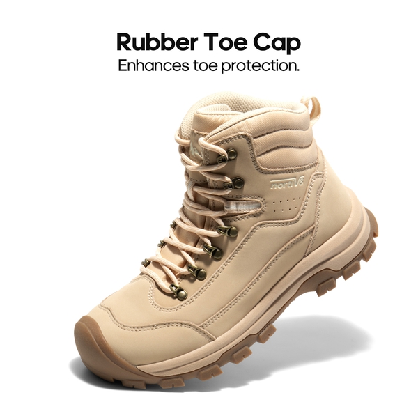 Women's Cap-Toe Leather Waterproof Hiking Boots - CAMEL - 4