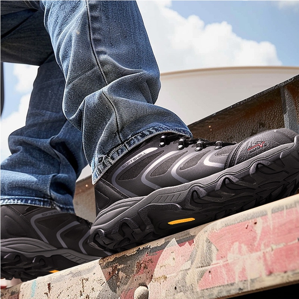 Men's Steel Toe Waterproof Work Safety Boots - BLACK/DARK/GREY - 6
