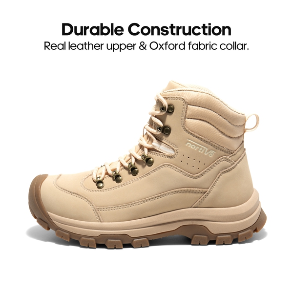 Women's Cap-Toe Leather Waterproof Hiking Boots - CAMEL - 5