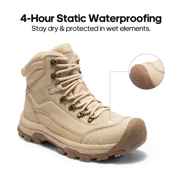 Women's Cap-Toe Leather Waterproof Hiking Boots - CAMEL - 1