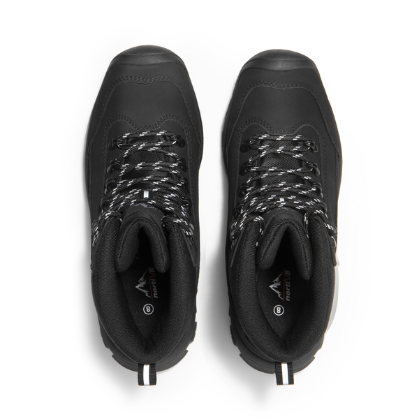 Women's Cap-Toe Leather Waterproof Hiking Boots - BLACK - 6