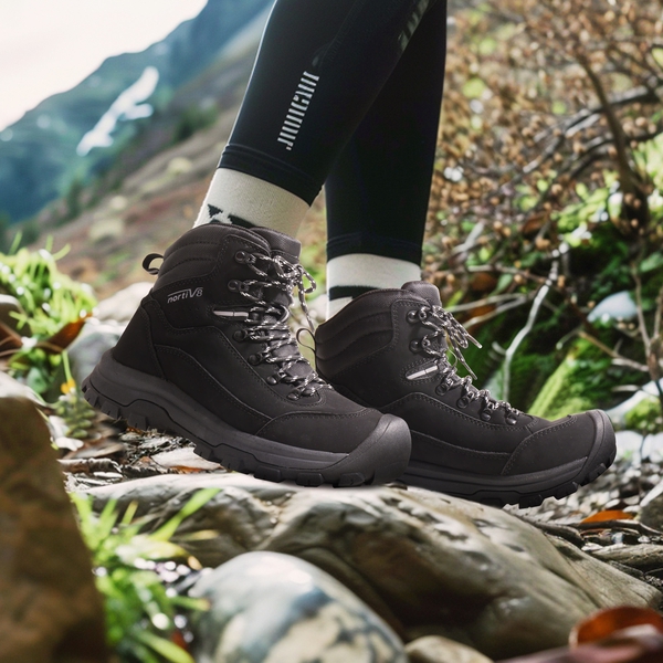 Women's Cap-Toe Leather Waterproof Hiking Boots - BLACK - 8