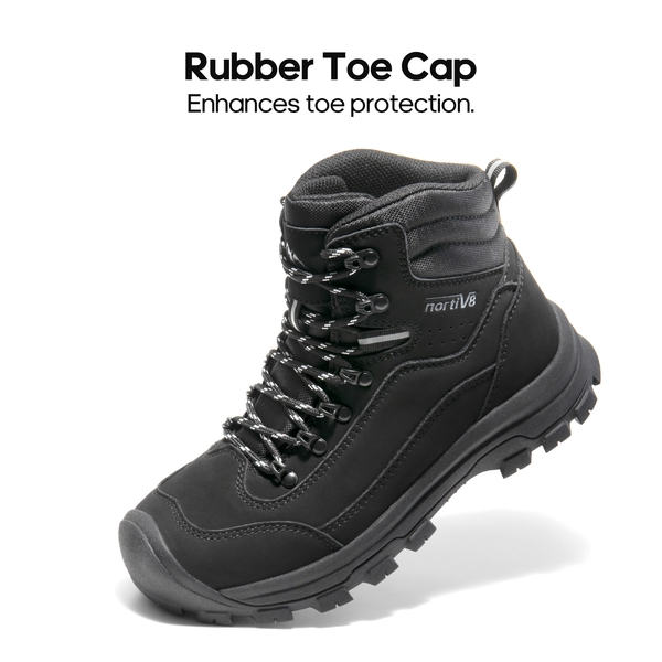 Women's Cap-Toe Leather Waterproof Hiking Boots - BLACK - 4