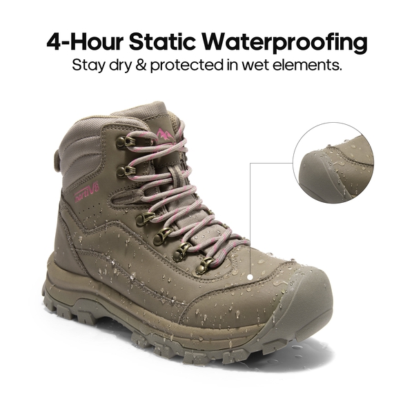 Women's Cap-Toe Leather Waterproof Hiking Boots - COFFEE - 1