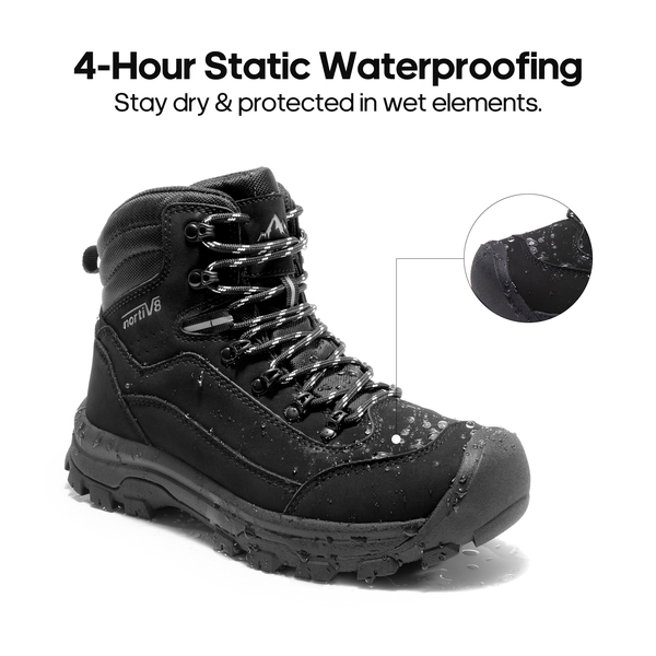 Women's Cap-Toe Leather Waterproof Hiking Boots - BLACK - 1