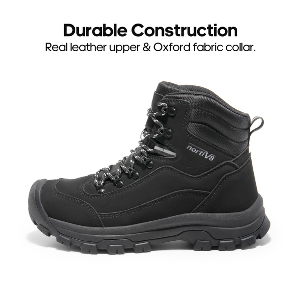 Women's Cap-Toe Leather Waterproof Hiking Boots - BLACK - 5