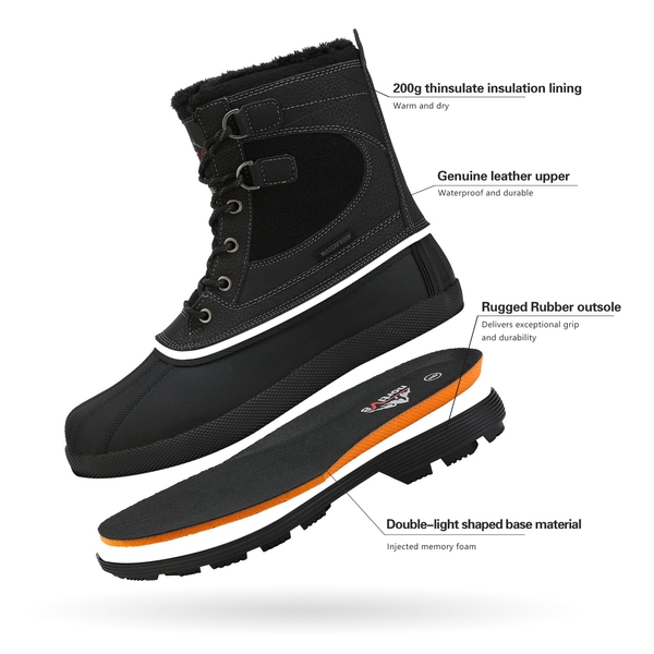 Men's Insulated Waterproof Snow Boots - BLACK - 4