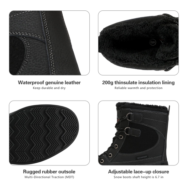 Men's Insulated Waterproof Snow Boots - BLACK - 6