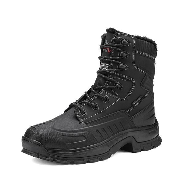 Men's Insulated Leather Snow Boots - BLACK -  0