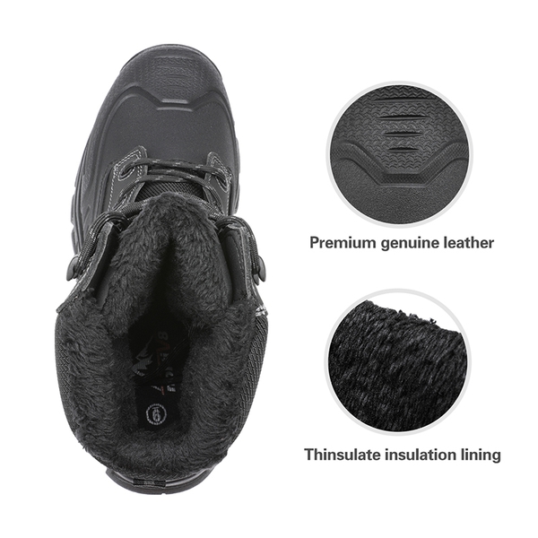 Men's Insulated Leather Snow Boots - BLACK - 2