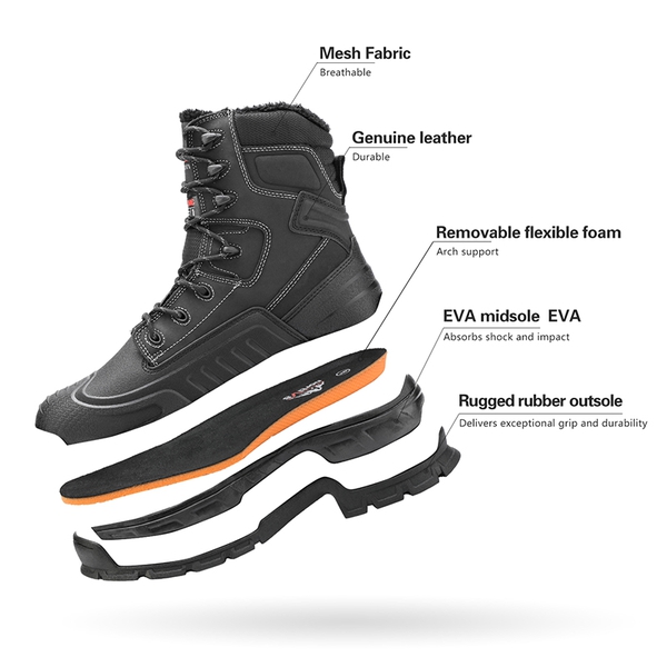 Men's Insulated Leather Snow Boots - BLACK - 3