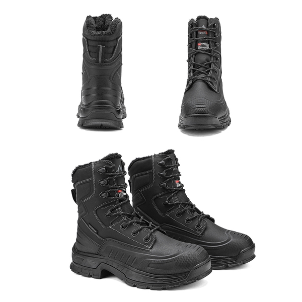 Men's Insulated Leather Snow Boots - BLACK - 5