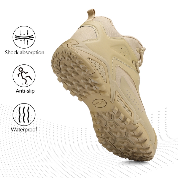 Men's Waterproof Synthetic Leather Hiking Boots - BEIGE - 1