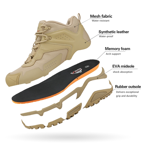 Men's Waterproof Synthetic Leather Hiking Boots - BEIGE - 3