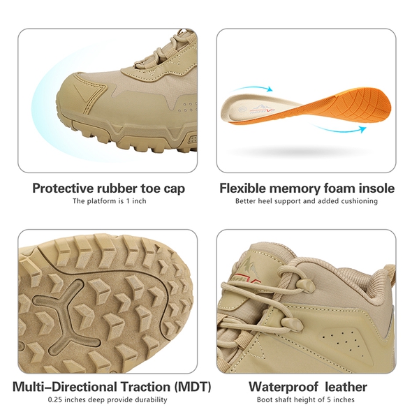Men's Waterproof Synthetic Leather Hiking Boots - BEIGE - 4