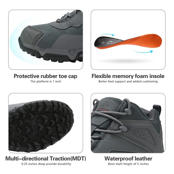 Men's Waterproof Synthetic Leather Hiking Boots - GREY - 4