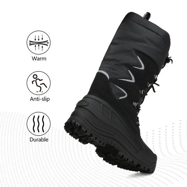 Men's Fur Lined Snow Boots - BLACK - 4