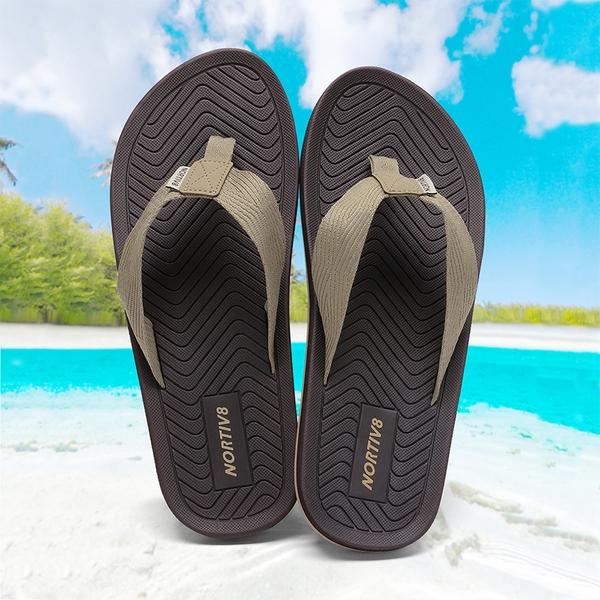 Men's Canvas Flip Flops - BEIGE - 1