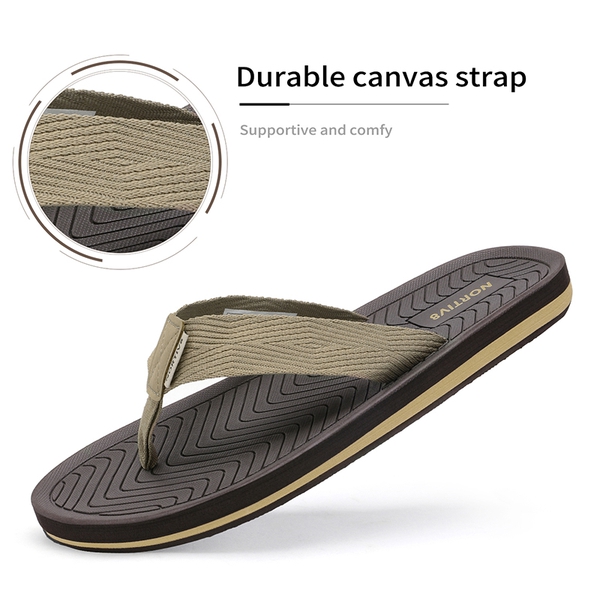 Men's Canvas Flip Flops - BEIGE - 2